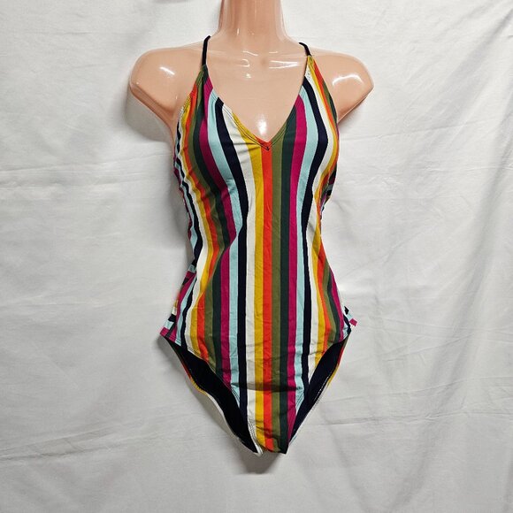 Tory Burch Striped Multicolor Swimsuit Women Size L - Picture 2 of 14